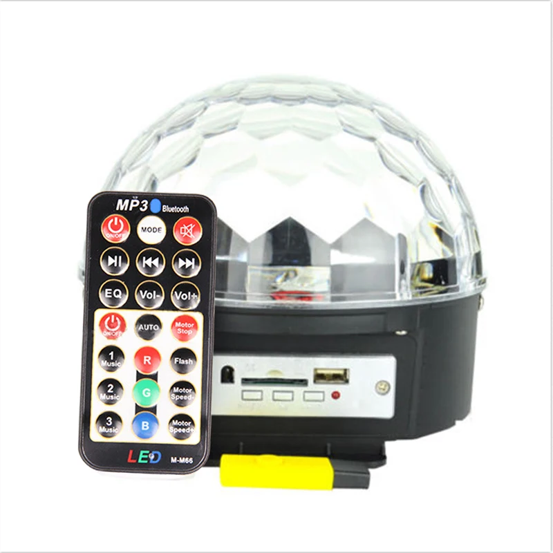 

1 PC  6 * 3W LEDs  Mini DJ Laser Stage Light MP3 IR Remote Digital RGB LED Crystal Magic Ball  AC110-240V