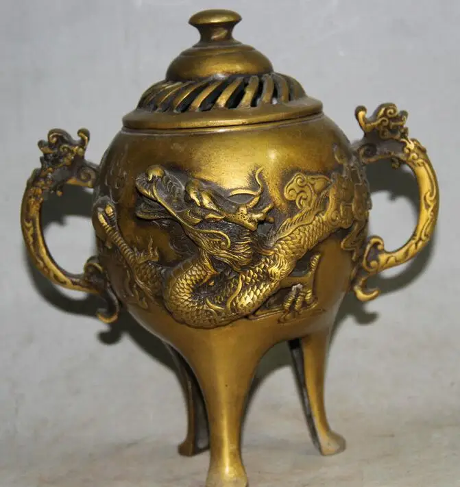 

Details about 9" Marked China Dynasty Copper 3 Foot Dragon Beast Handle Incense Burner Censer