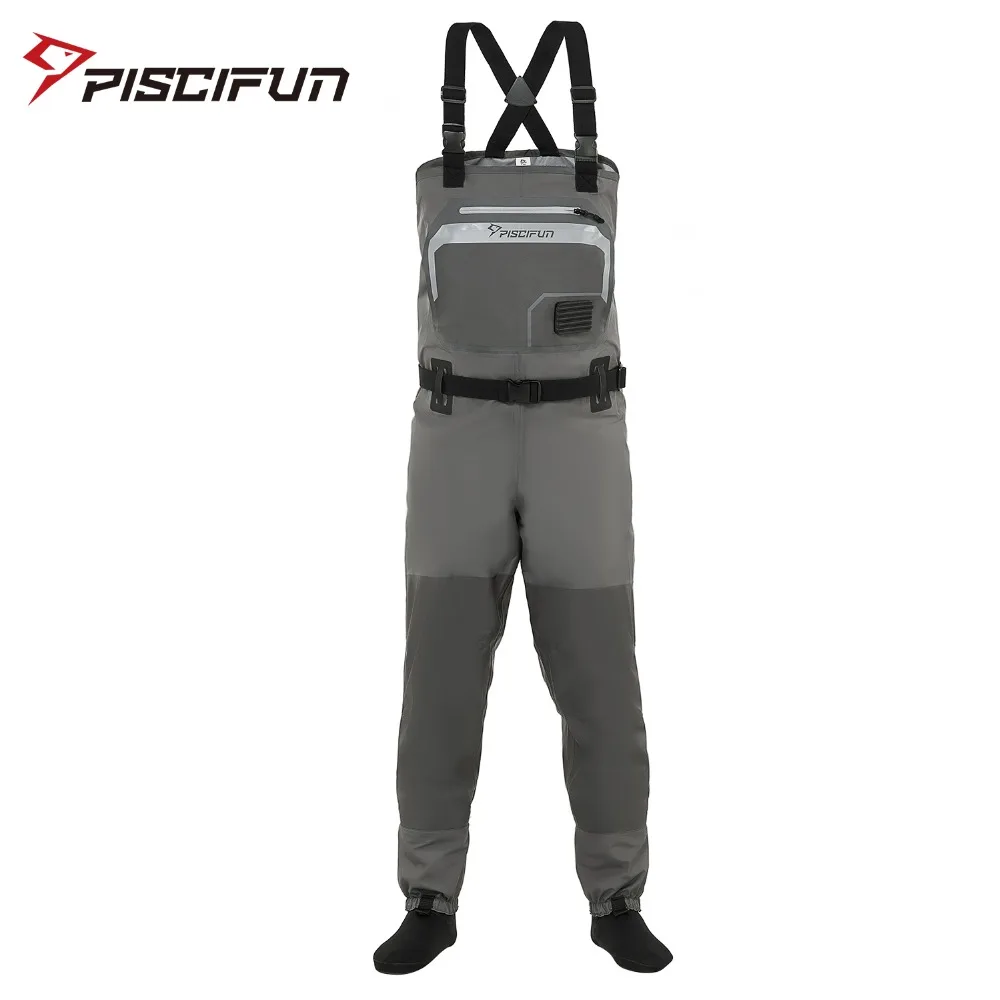 Piscifun pesca waders 3 layer poliéster respirável à prova dstocking água meia pé voar pesca peito calças waders|Roupa de pesca tipo Wader| | -