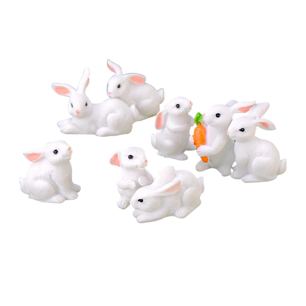 

8Pcs/Set Funny Resin Rabbit Miniature Garden Micro Landscape Home Succulent Bonsai Plant Pots Craft Decoration