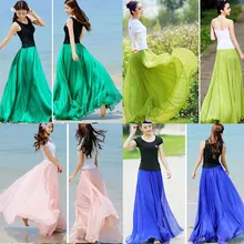 Модные женские длинные юбки для дам Boho шифоновое Плиссированное Платье макси с оборками пляжное повседневное платье юбка длиной до щиколотки 15 цветов