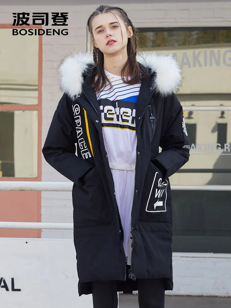 BOSIDENG long down jacket for women winter thick down parka loose waterproof high quality white natural fur collar B70142104