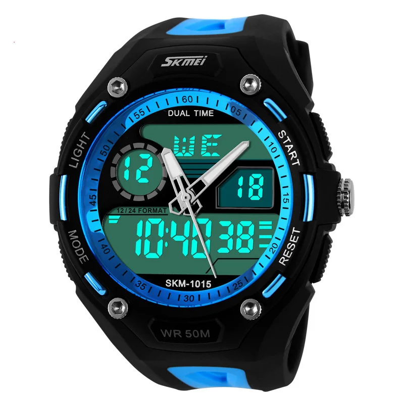 2016 Men Sports Watches Sport Watch 5ATM Waterproof Date Week Alam Stop Watch Display LED Digital