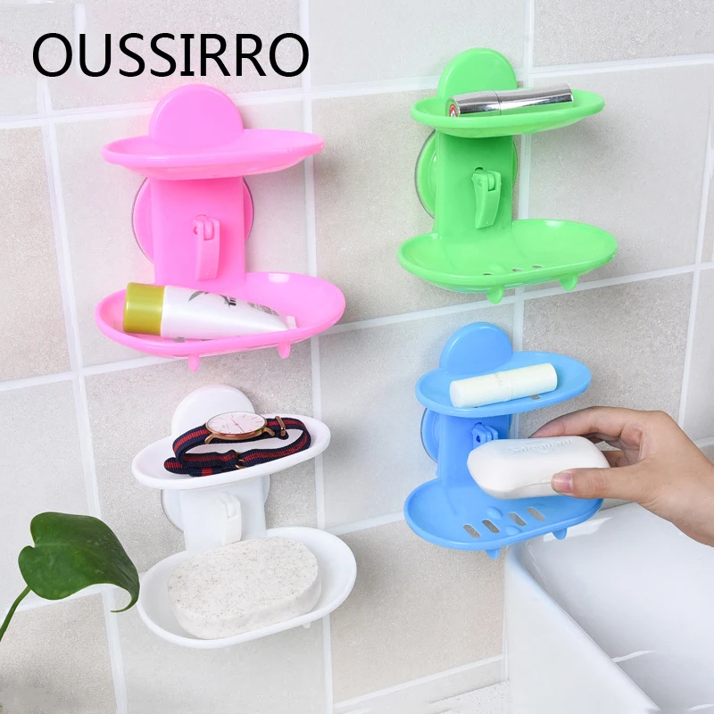 

Double-Deck Suction Cup Soap Dish Soap Box Vacuum Sucker Double Layer Soap Rack Bathroom Soap Storage Rack Bathroom Accessories