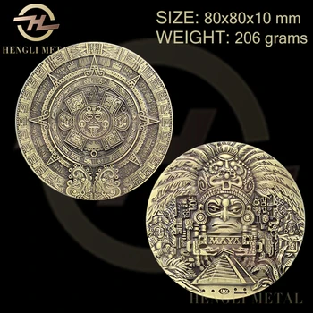 

30pcs /lot MEXICAN ART Big Zise 80 * 10 mm Huge Mesoamerican Aztec Maya Calendar Coin Antique Bronze Coin Medallion Maya Coin