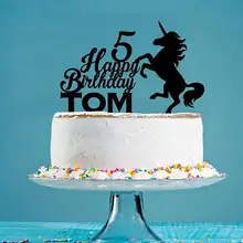 Пользовательское имя акриловый Единорог Счастливый 1-й день рождения торт топперы детский душ христианское распятье вечерние украшения
