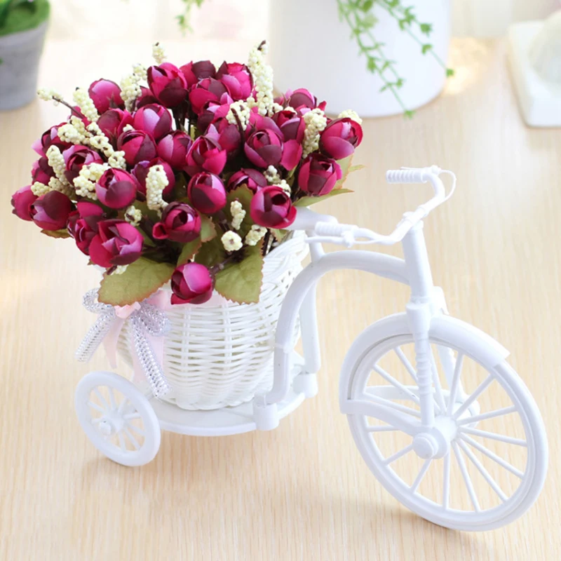 Искусственный цветок розы Набор велосипедов стиль ротанга ваза весенние пейзажи цветы домашний Декор подарок на день Святого Валентина свадебное украшение