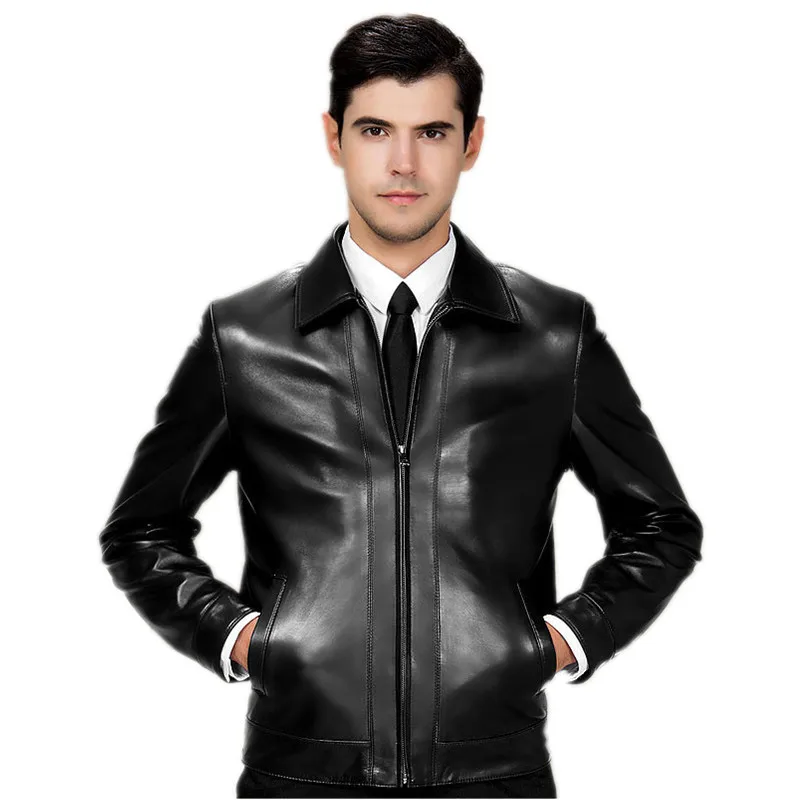 

Plus Size 4XL Black Genuine Leather Jacket Men Coat Autumn Business Middleage Men's Leather Jacket Sheepskin Coat For Men FYY215