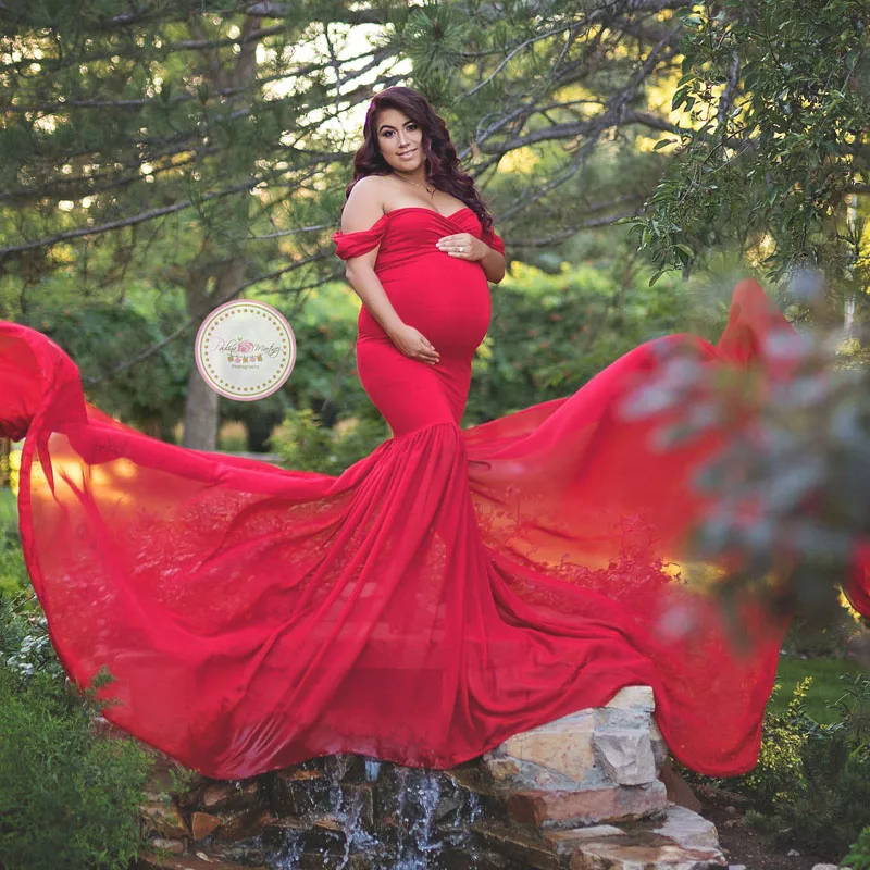 Длинные «рыбий хвост», платья для будущих мам, для фотосессии беременности и родам Подставки для фотографий платья для беременных женская одежда Беременность одежда - Цвет: Красный