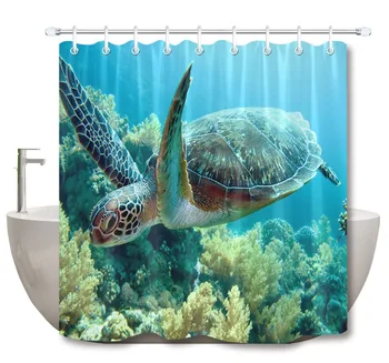 

Deep Sea Turtle Coral Shower Curtain Set With Rug Landscape Bathroom Waterproof Eco-Friendly Polyester Fabric For Bathtub Decor