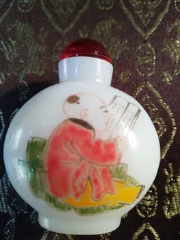 

Imitation jade snuff bottle glass practical hand-painted pastel flowers painting double imitation antique miscellaneous 4