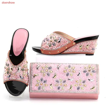 

doershow New style African Women Shoes And Bag Sets Italian With Rhinestones Pumps Shoes With Matching Bags For Evening SMO1-16