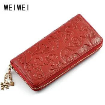

WEIWEI Brand Fashion Genuine Leather Wallet Women's Purse Clutch Bags Long Embossing Women Wallet Money Clips Female Purse QB20