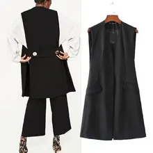 Sleeveless Blazer Vest Women 2017 Spring Autumn Long Vest Coat Brief BLack Outwear Office Ladies Jacket Pocket For Female