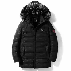 NIANJEEP 2018 новая зимняя куртка Для мужчин Повседневные куртки одноцветное Цвет карман черный Зимняя мужская куртка меха с капюшоном теплое
