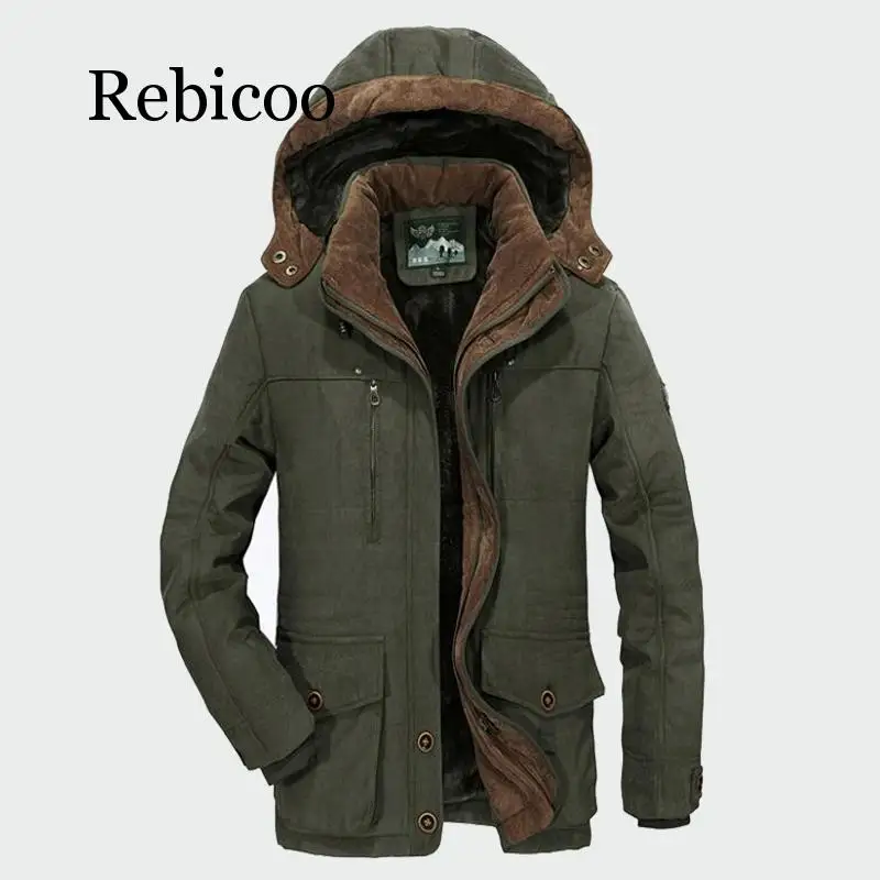 Rebicoo 2019 мужские зимние пальто флисовые теплые толстые куртки Мужская Верхняя одежда ветрозащитное повседневное пальто с капюшоном для