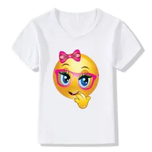 Модная футболка с короткими рукавами и круглым вырезом с принтом смайлика для мальчиков и девочек одежда для детей KT-2027
