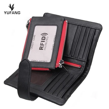 

YUFANG Genuine Leather Men Short Style Wallet New Design Vintage Purse Hasp Wallet Zipper Brand Purses Card Holder High Quality