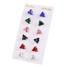 6 Pair/set Fashion Women Earrings Triangle Zircon Stud Earrings Set For Women Accessories Geometric Earrings Jewelry Gift pair of graceful faux gem rivet geometric earrings for women