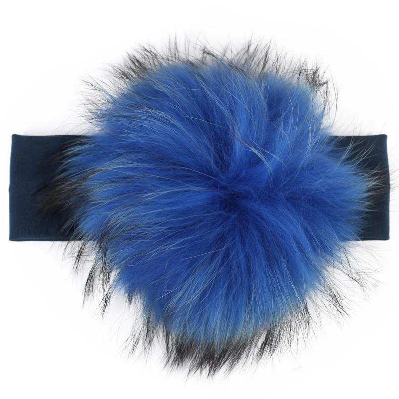 Geebro 15 см, помпоны из искусственного меха енота, Детская повязка из хлопка, Детские эластичные волосы для девочек, тюрбан-повязка для девочек, повязки для малышей - Цвет: Navy Royal Blue