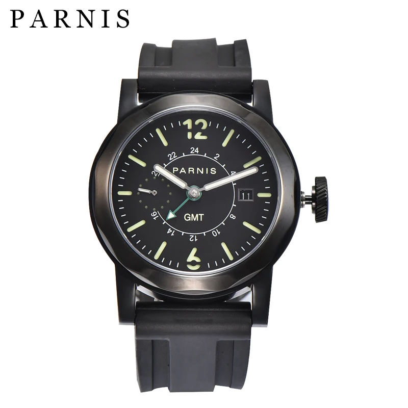 

43mm Casual Parnis Automatic Watch Men GMT Mechanical Watches Auto-Date Rubber Luminous Waterpoof Swim Automatico reloj