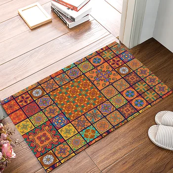 

Retro Ethnic Square Pattern Dirt Debris Mud Trapper Boot Shoes Scraper Bath Shower Tub Accessory Sets Floor Carpets Area Runners