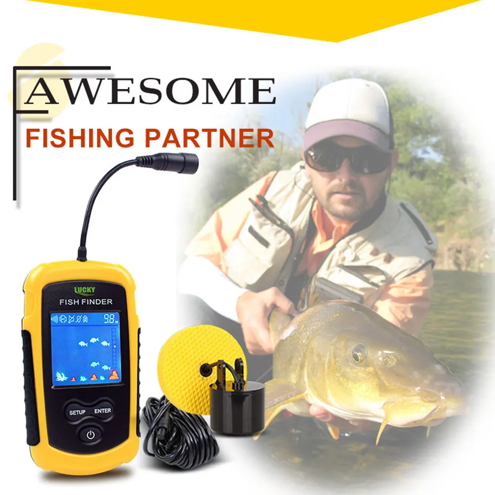 اللون عرض المحمولة صياد السمك سونار مسبار إنذار محول Fishfinder 0.7-100 متر الصيد السونار مع الإنجليزية