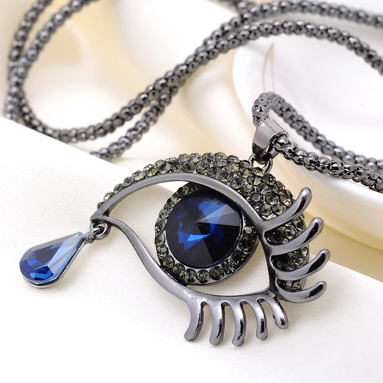 

Personalized European Vintage Angle Tears Blue Eye Water Drop Crystal Sweater Necklace N2748