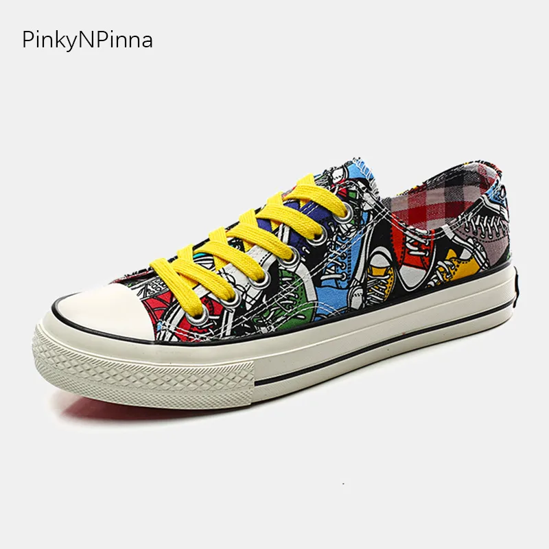 

2019 summer new arrival young men canvas sneakers flat laced up colorful pop art graffiti street dance vulcanized casual shoes