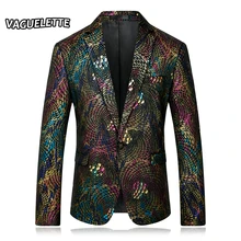 Золотой Мужской Блейзер с пайетками павлиньи перья свадебные Сценические костюмы для певцов весы узор представление мужской костюм M-4XL