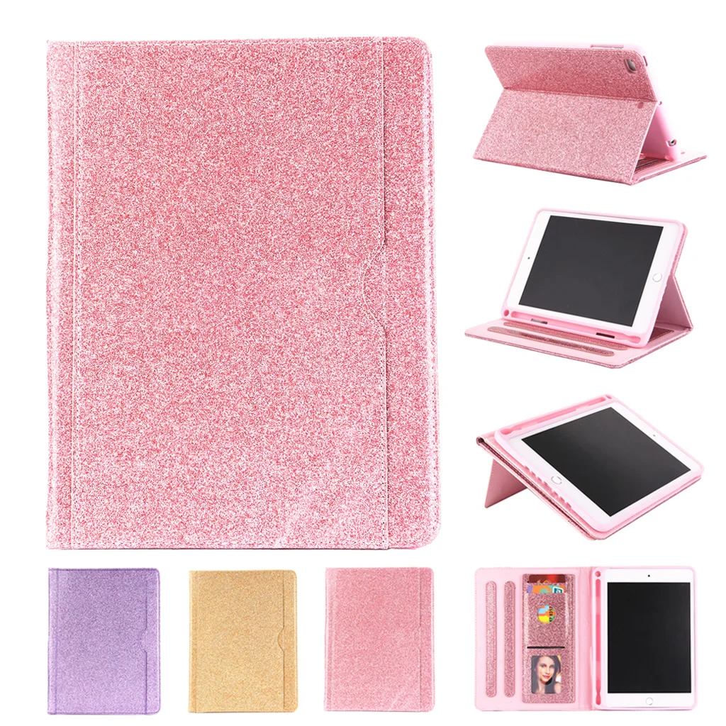 Glitter Case for iPad Mini 4 with Pencil Holder Bling Sparkle Girly PU