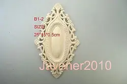 B1-2 -25x15x0.5cm Wood Carved Round Onlay Applique Unpainted Frame Door Decal Working carpenter Flower