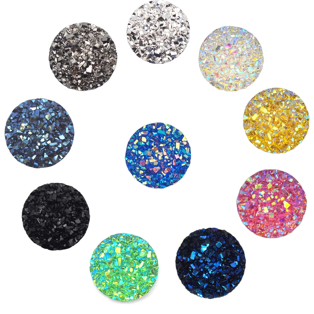 

20pcs 11.4~11.8mm SEASHA Mixed Resin Round Cabochons Flat Back Drusy Imitated Druzy Crystal/Agate Cameo 11.4~11.8mm in Diameter