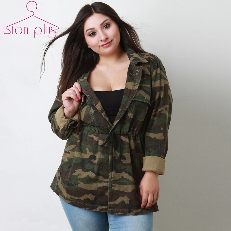 

7xl 6xl Office Camouflage Jacket Women Oversized 2018 Spring OL Style Adjustable Slim Waist Single Breasted Jackets Plus Size