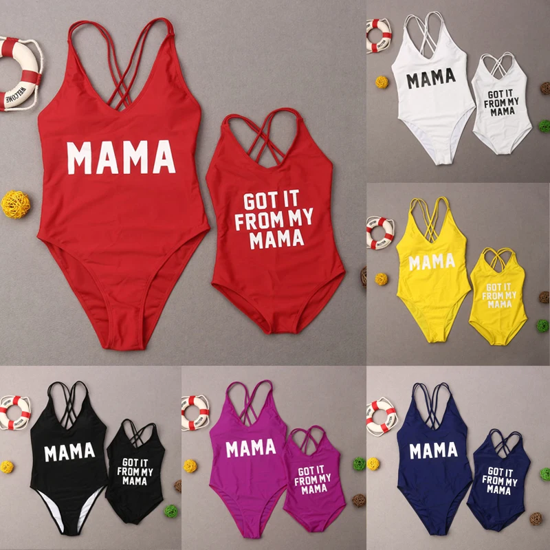 Matching Letter Mom And Kid Swimwear Sets 1PC Variations 1