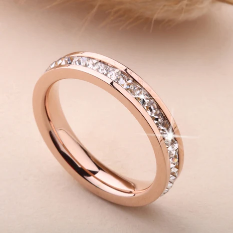 

FashionTop Quality Rose Gold color 316L Full Rhinstone Stone Women Rings/Trendy Crystal Rings Size 5-10 available