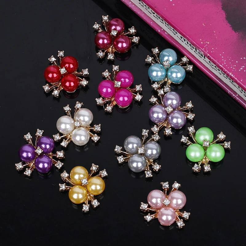 

2015New 100Pcs Three-Pearl Flower core Rhinestone Button/Bucke for DIY Hair Accessories ZJ69