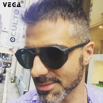 

VEGA Eyewear Vintage Steampunk Glasses Men/Women Round Steampunk Sunglasses With Side Shields Plastic Gothic Retro Glasses 343