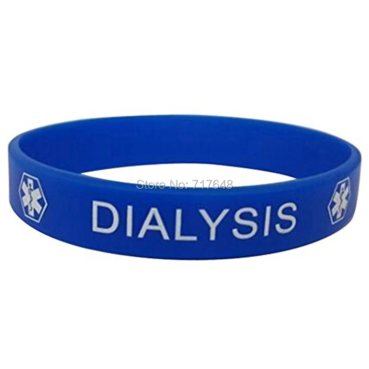 200PCS Medical Alert dialysis blue wristband silicone bracelets free