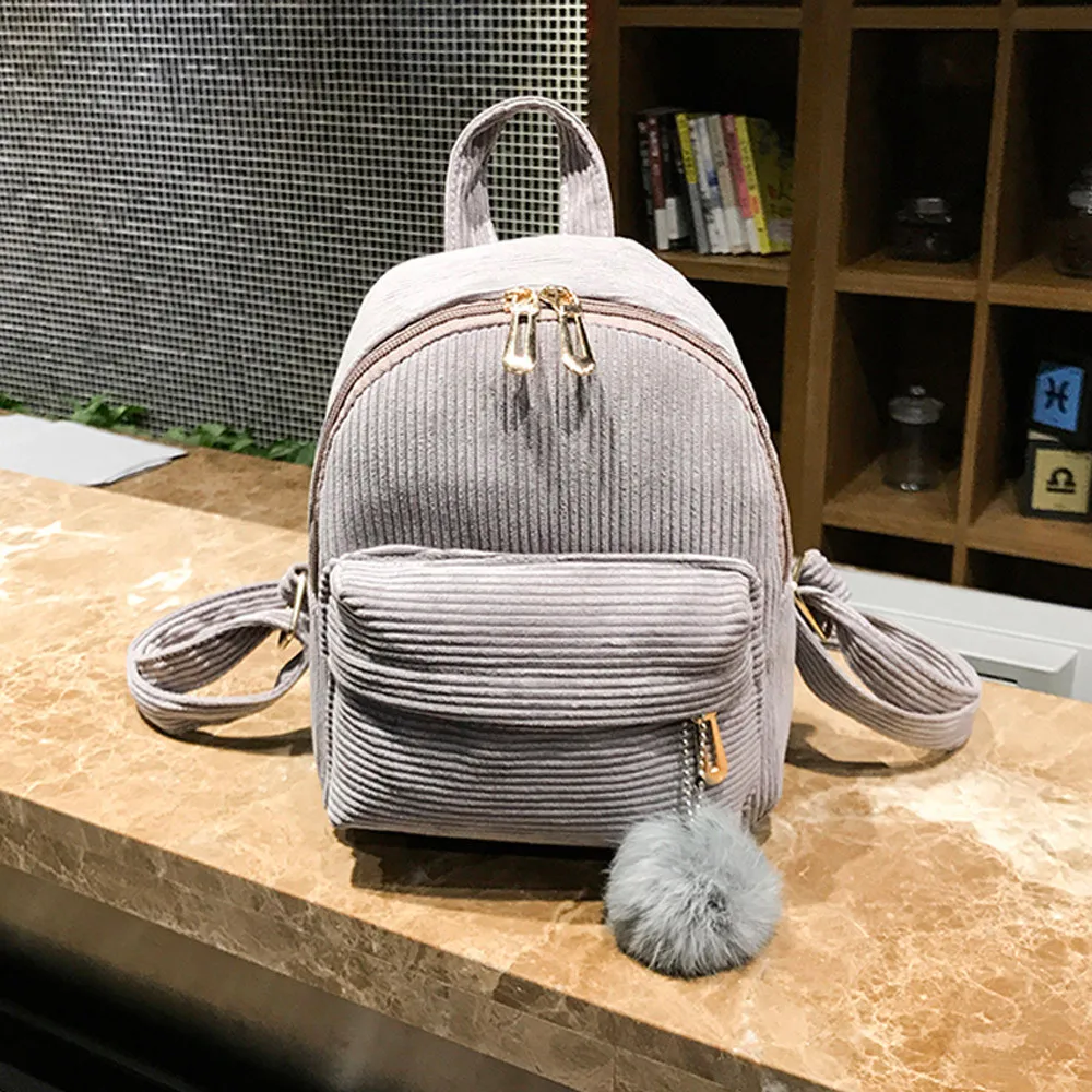 

Hairball Corduroy Women Backpack Solid Travel Bag For Teenager Girls Fashion Double Backpack Female Mochila Bagpack