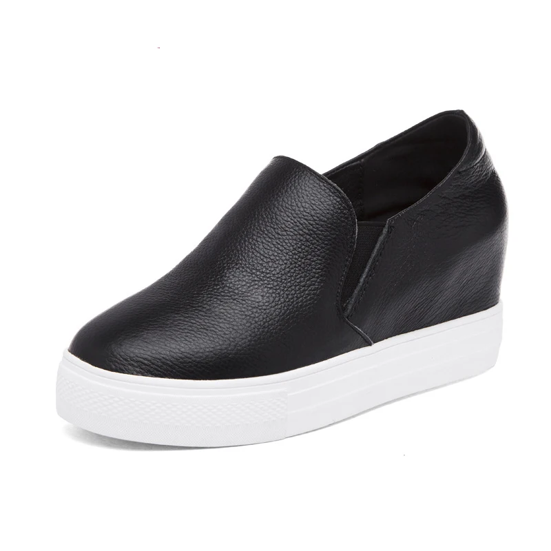 

DorisFanny women genuine leather elevator shoes elevent white black designers flats with inner wedge business casual shoes