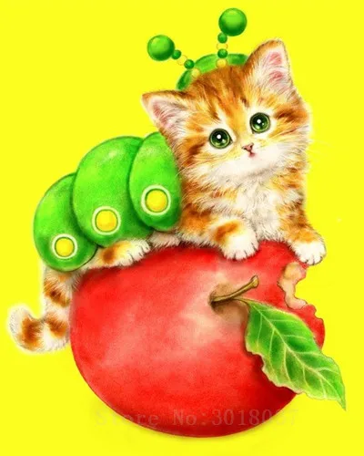 

Diamant Diy 5D Diamond Painting Cross Stitch Kitten On The Apple Needlework Diamond Embroidery Full Diamond Decorative Stickers