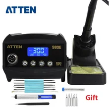 ATTEN AT980E 220 в 80 Вт цифровая паяльная станция с железным держателем ЖК-дисплей SMD паяльная переделка паяльника наконечники припой провода