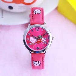 2019 hello kitty Клубника Мультфильм часы Малыш обувь для девочек кожа ремни наручные часы детей Hellokitty кварцевые часы Montre Enfant