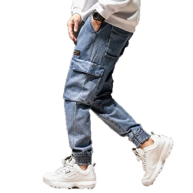

2019 New Arrival Men Vintage Hole Multi Pockets Cargo Style Jean Mens High Street Casual Denim Jeans Male Streetwear Harem Pants