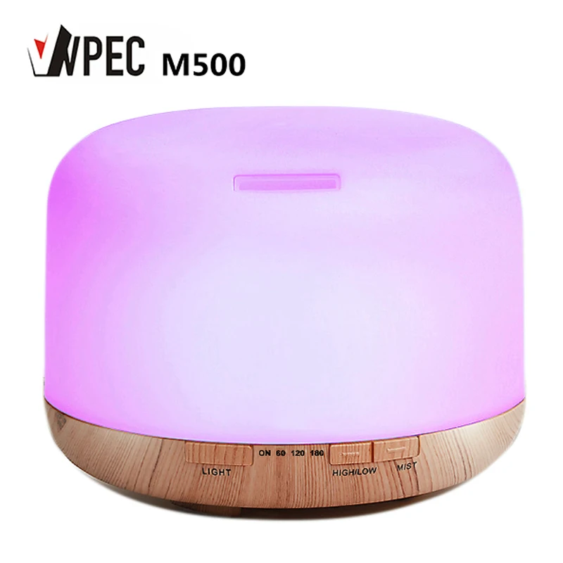 

VVPEC 500ml Ultrasonic Air Humidifier Aroma Essential Oil Diffuser with Wood Grain 7 Color Changing LED Lights for Home