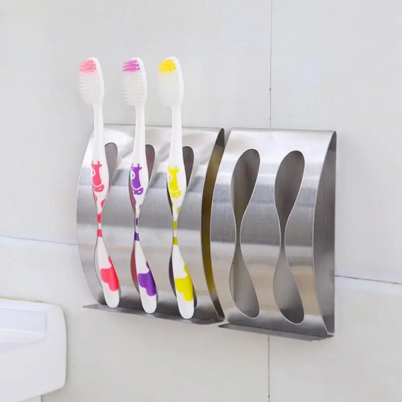 

Household Storage Supplies for Bathroom Stainless Steel Self Adhesive Wall Mount Toothbrush Razor Organizer and Holders, Free Pu