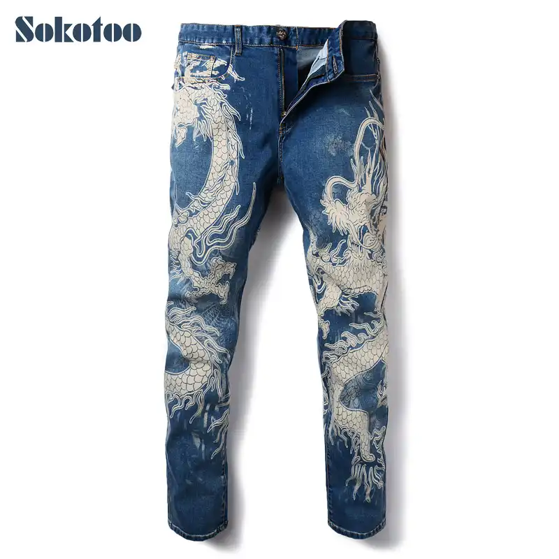 Dragon print jeans Clearance