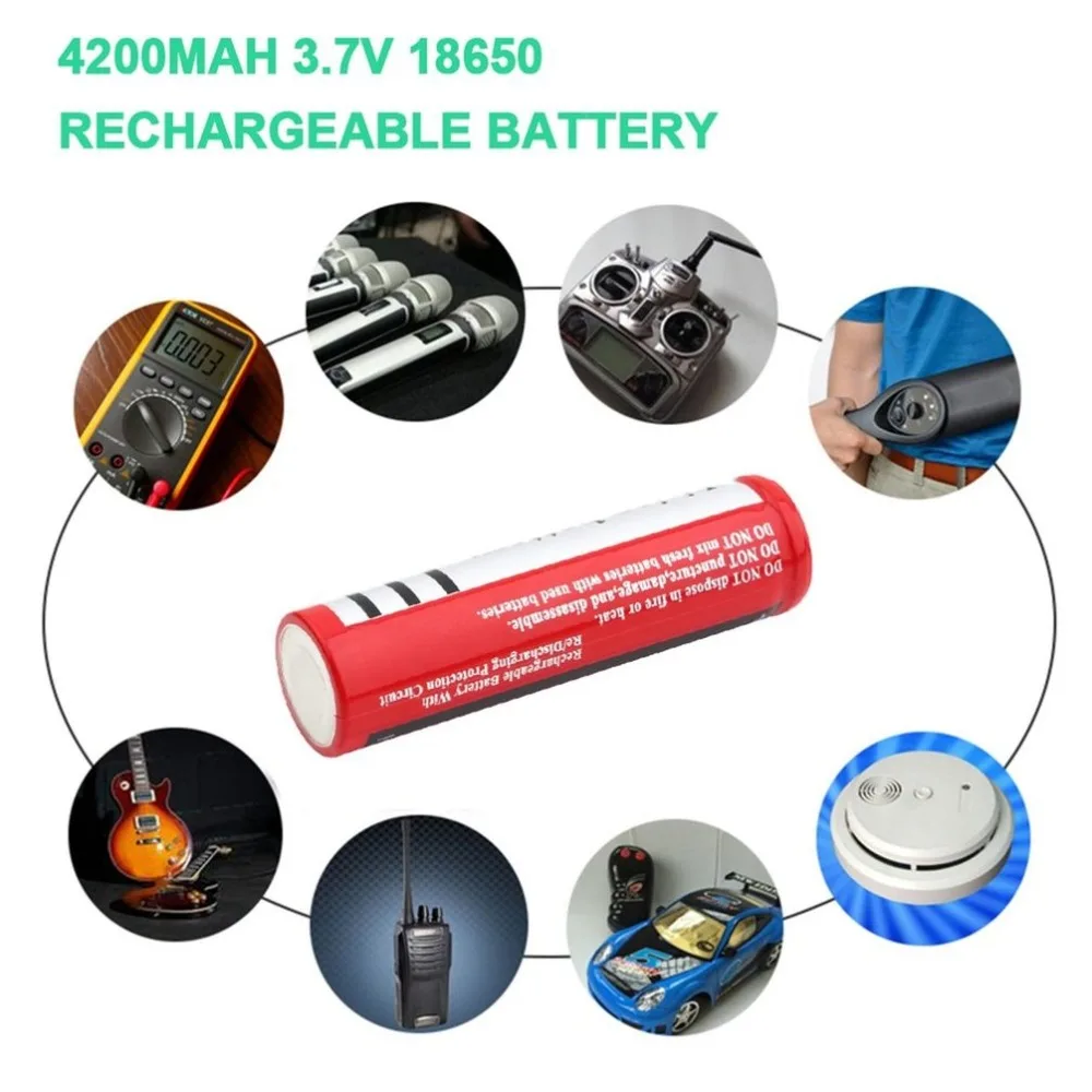 18650 литий-ионный аккумулятор емкостью 4200 мА · ч, перезаряжаемый аккумулятор 3,7 в, светодиодный фонарь, фонарики, красный корпус, аккумулятор, фонарь большой емкости