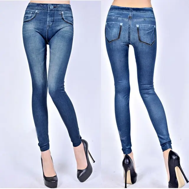 One size Stretchy Jean look Fashion legging for women sexy Leggins